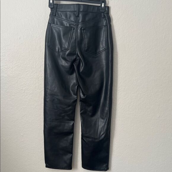 Abercrombie & Fitch Black Ultra High Ankle Straight Vegan Leather Pants SZ 24 - Picture 7 of 16